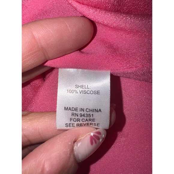 Joy Joy Shift Dress Womens Pink Ruffle Neck Puff Sleeve V-Back Size Large - Picture 9 of 9